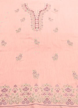 Peach Art Silk Embroidered Fabric