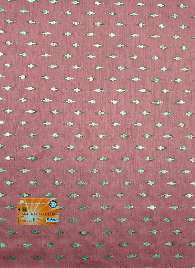 Peach Art Silk Foil Print Fabric