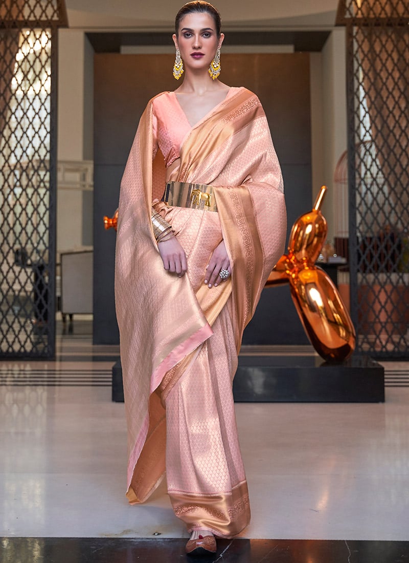 Peach Art Silk Handloom Saree