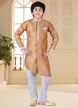 Peach Art Silk Indowestern Sherwani Set