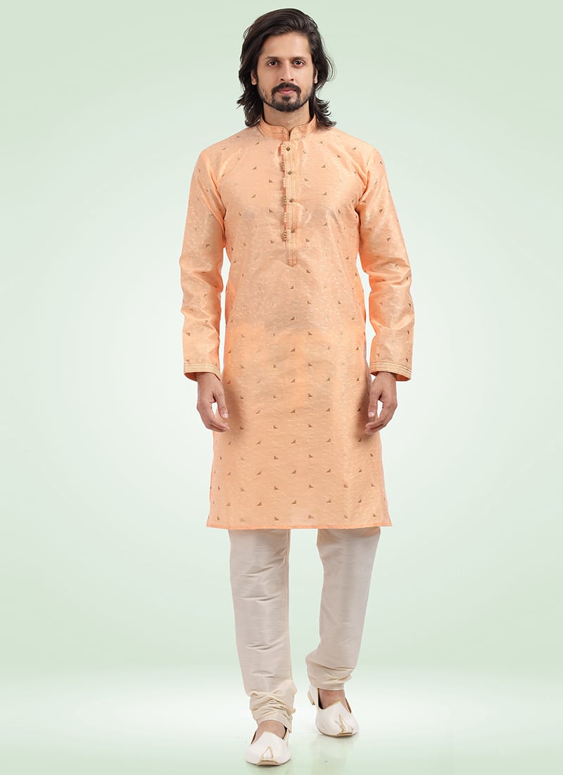 Peach Banarasi Silk Jacquard Kurta Pyjama Party Wear