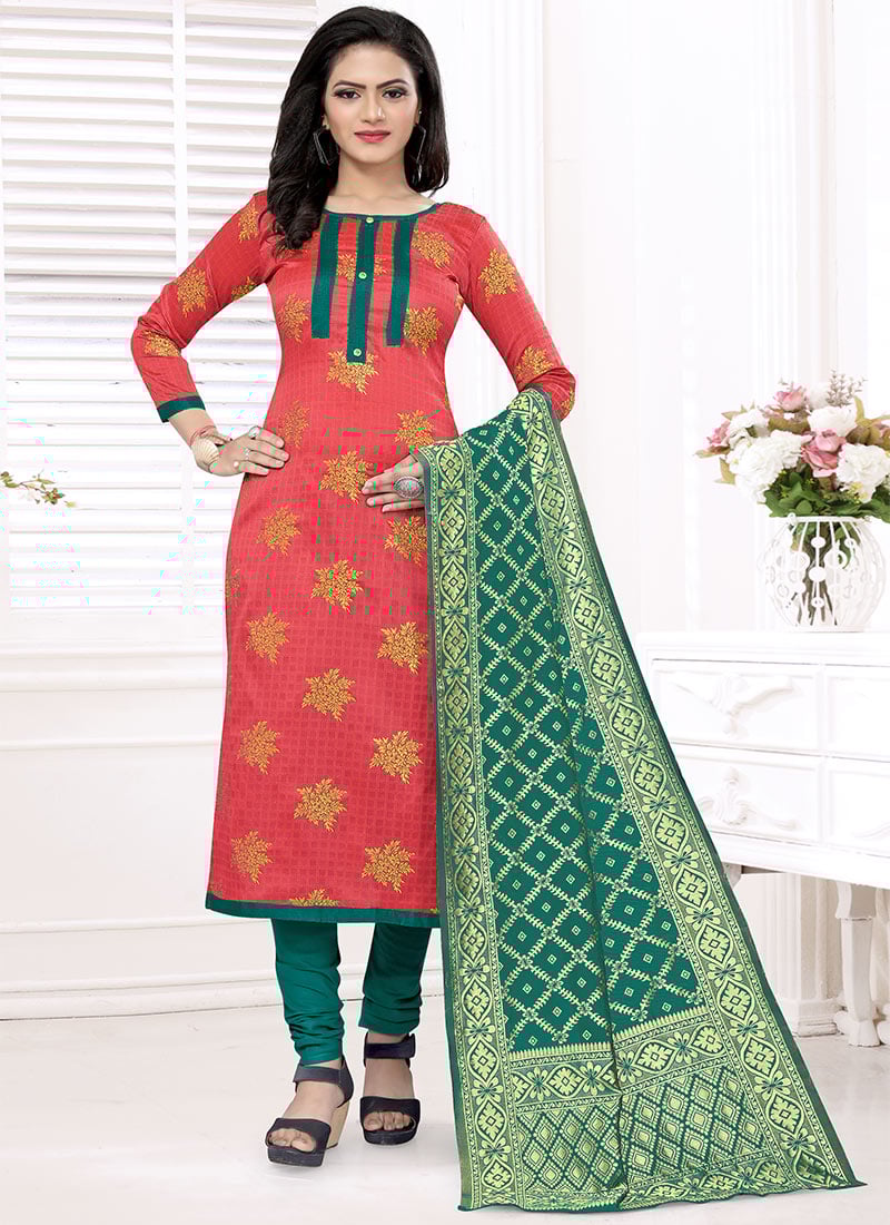 Peach Benarasi Art Silk Churidar Suit
