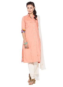 Peach Cotton Churidar Suit