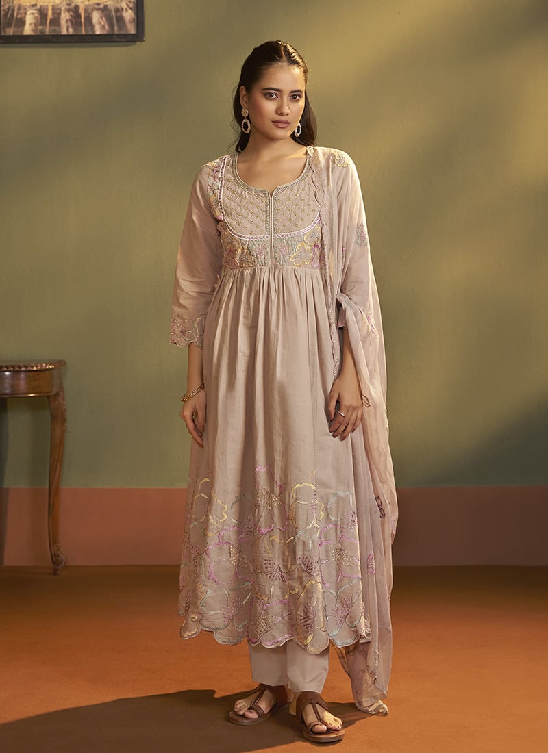 Peach Cotton Embroidered Anarkali Suit Festive Wear