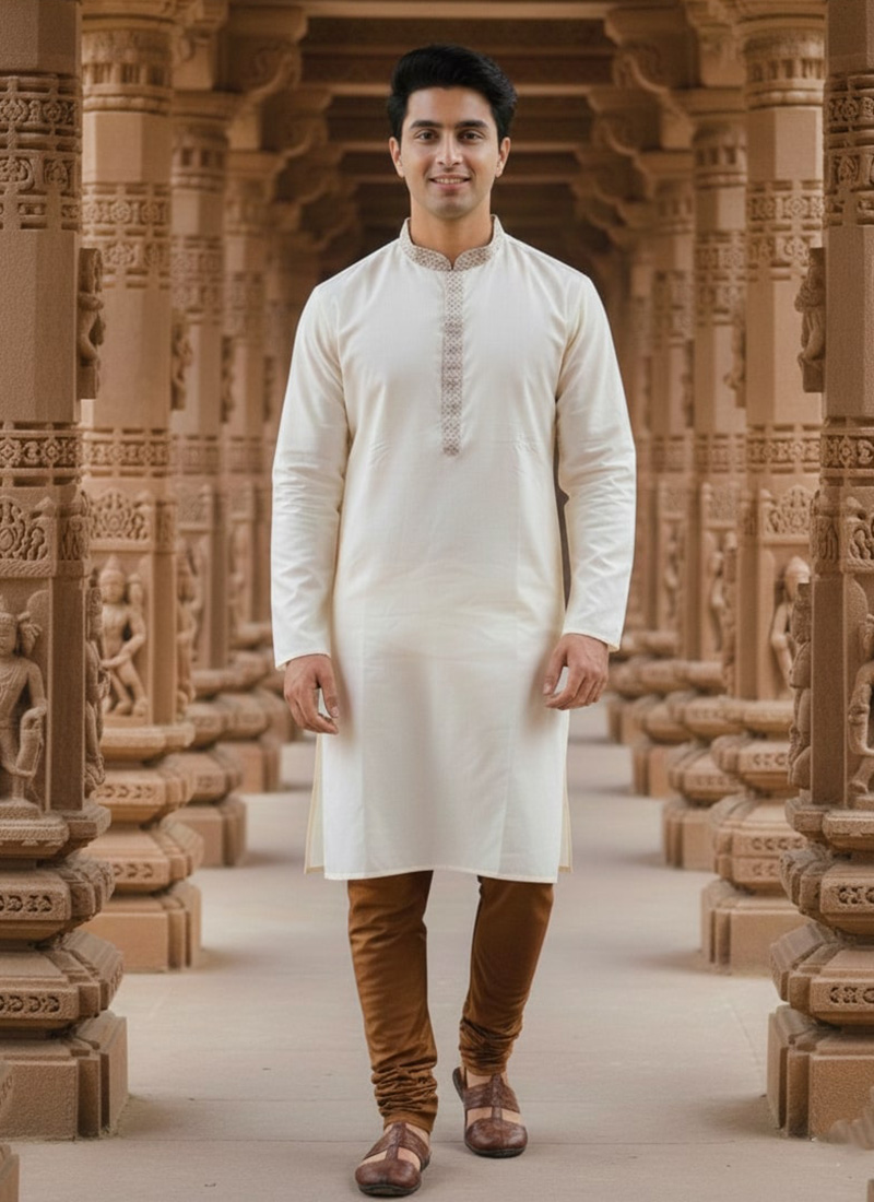 Peach Cotton Embroidered Kurta Pyjama Festive Wear