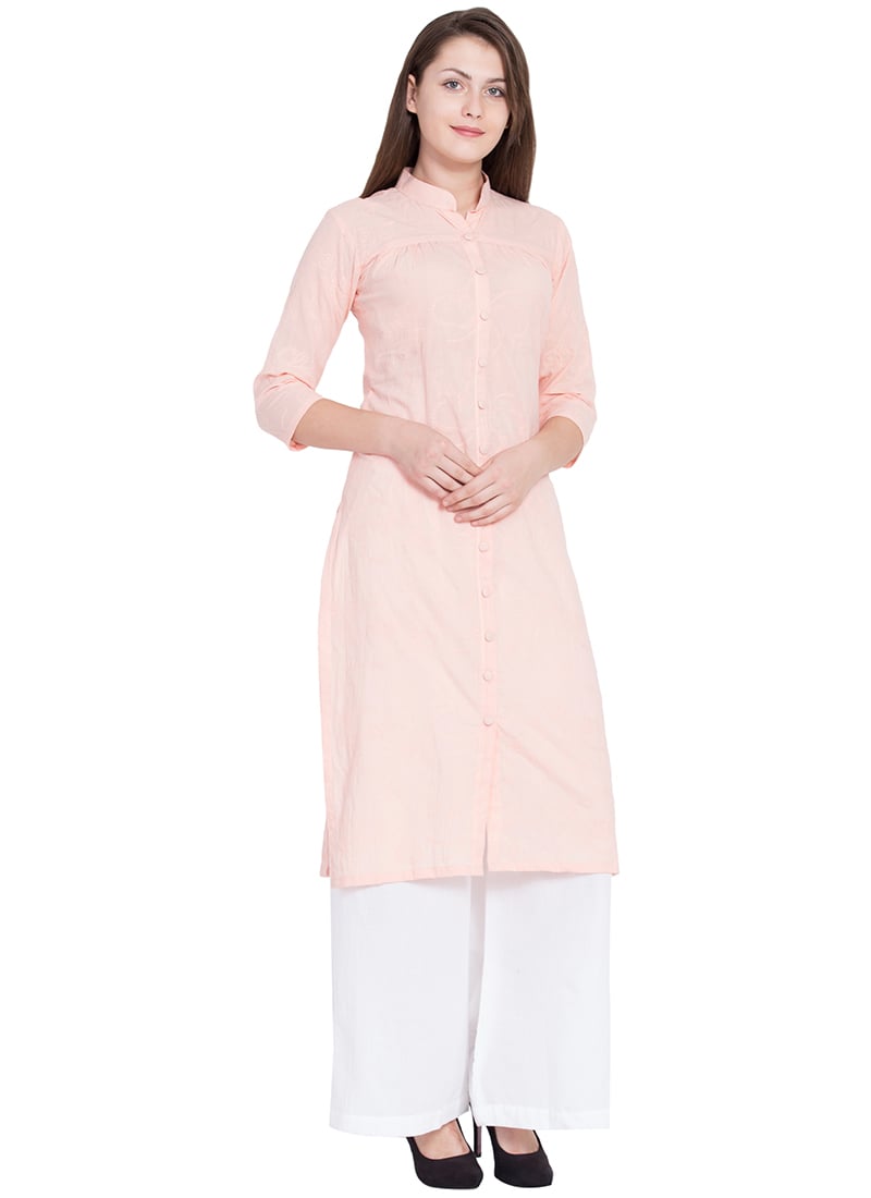 Peach Cotton Kurta Set Work Wear