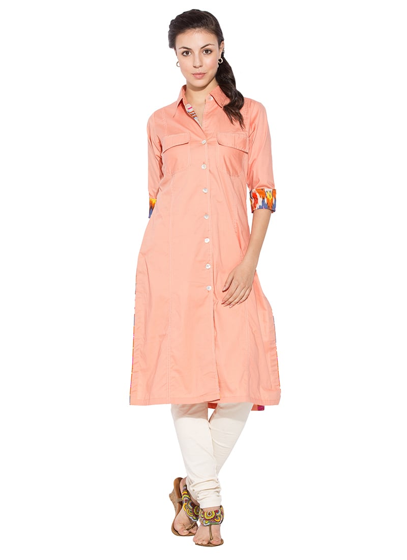 Peach Cotton Kurti Leisure Wear