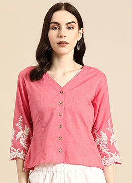 Peach Cotton Printed Blouse