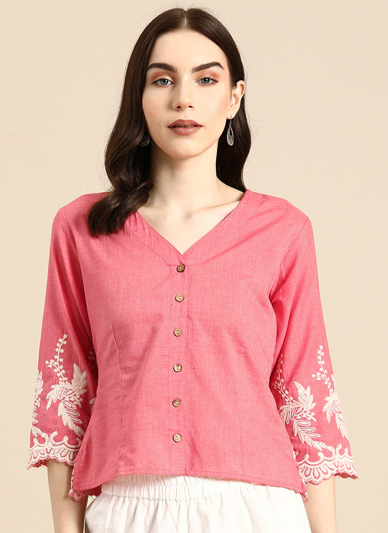 Peach Cotton Printed Blouse After Six Wear