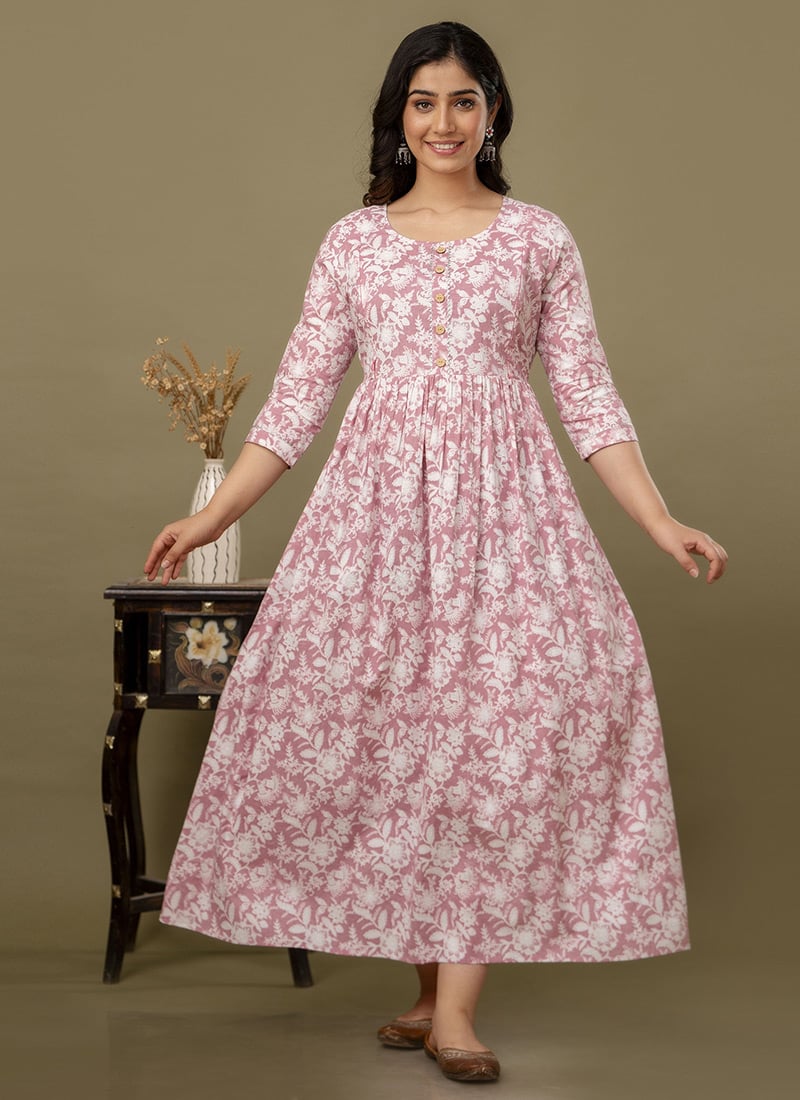 Peach Cotton Printed Dress After Six Wear