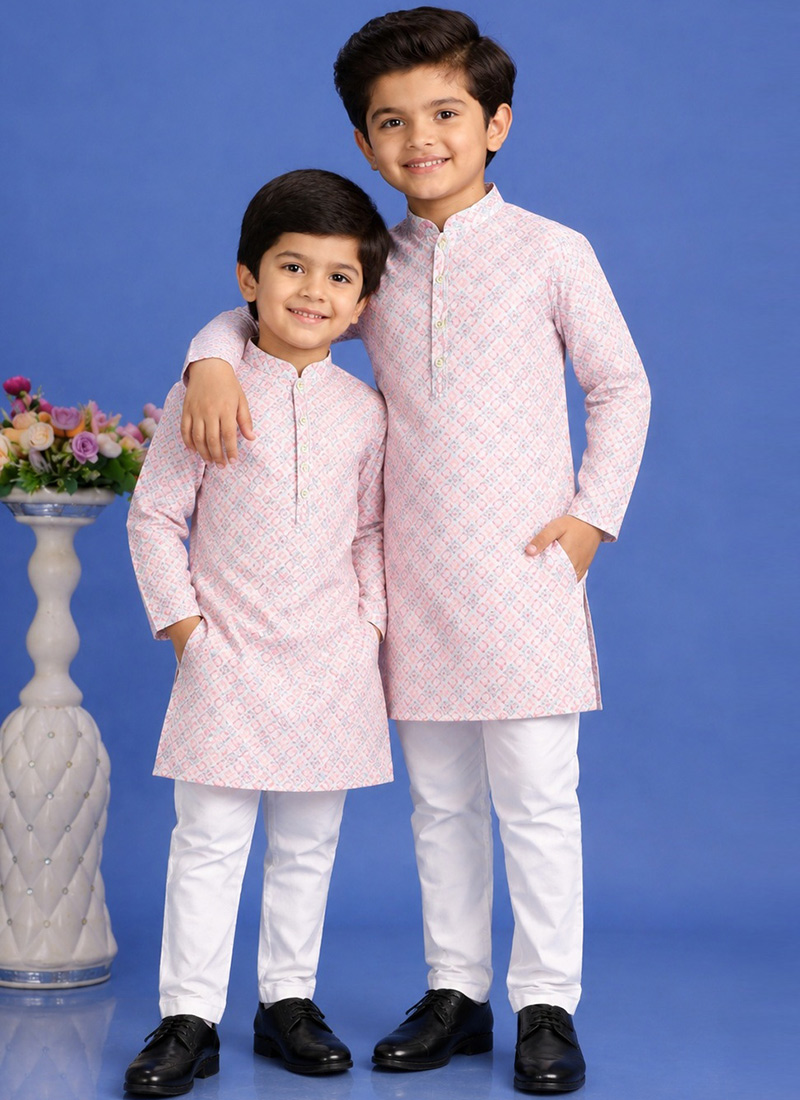 Peach Cotton Printed Kurta Pyjama Set