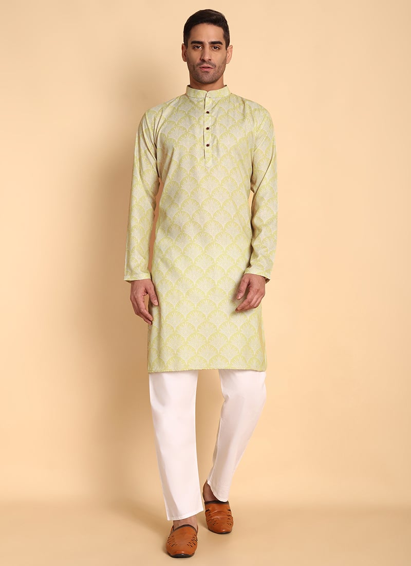Peach Cotton Printed Kurta Pyjama Set Festive Wear