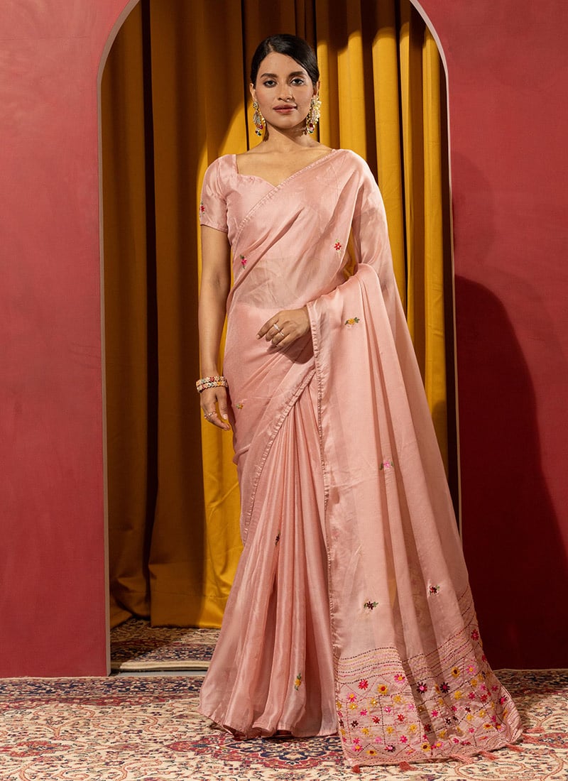 Peach Crush Silk Thread Saree