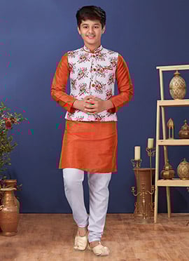 Peach Dhupion Silk Bandi Set