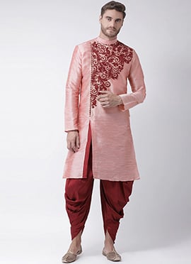 Peach Dupion Silk Embroidered Kurta Pyjama