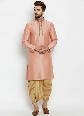Peach Dupion Silk Embroidered Kurta Pyjama