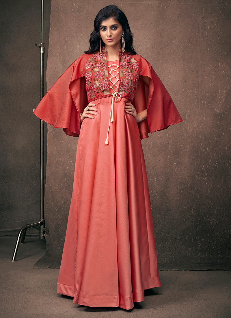 red anarkali gown