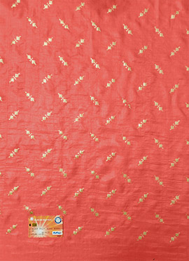 Peach Embroidered Art Silk Fabric