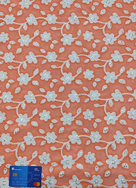 Peach Embroidered Georgette Fabric