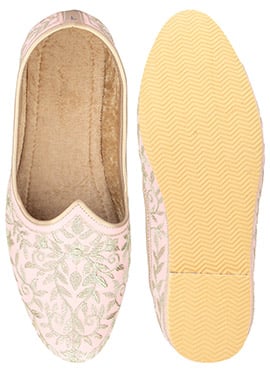 Peach Embroidered Mojri For Men