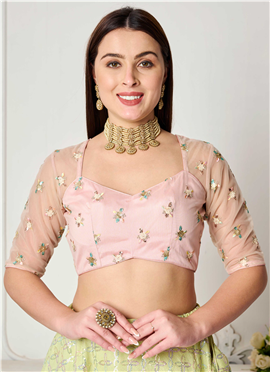 Peach Embroidered Net Blouse