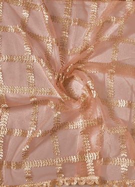 Peach Embroidered Net Dupatta