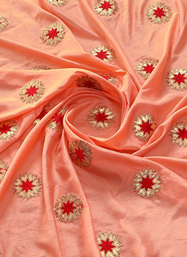 Peach Embroidered Polyester Fabric