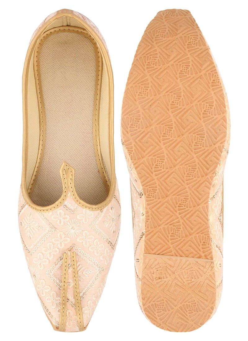 Peach Embroidered Sequins Mojri