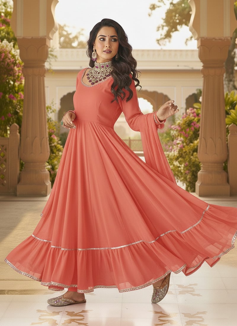 Peach Faux Georgette Anarkali Suit