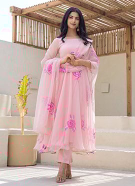 Peach Faux Georgette Digital Print Anarkali Suit After Six Wear