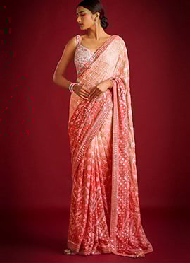 Peach Faux Georgette Embroidered And Sequins Saree