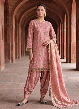 Peach Frendy Silk Embroidered Salwar Suit