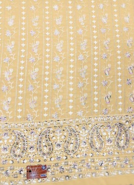 Yellow Georgette Embroidered Fabric