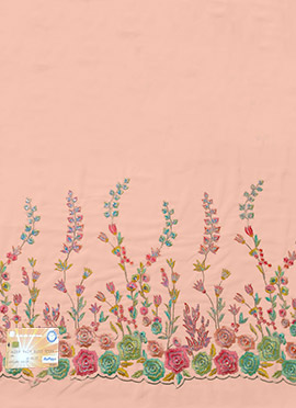 Peach Georgette Embroidered Fabric