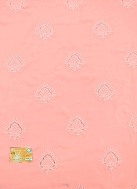 Peach Georgette Embroidered Fabric