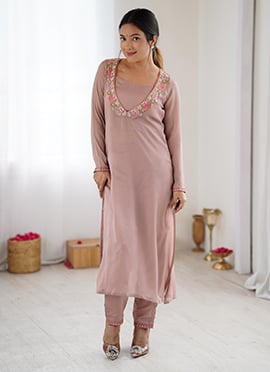 Peach Georgette Embroidered Kurta Set