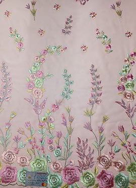 Peach Georgette Embroidered N Sequins Fabric