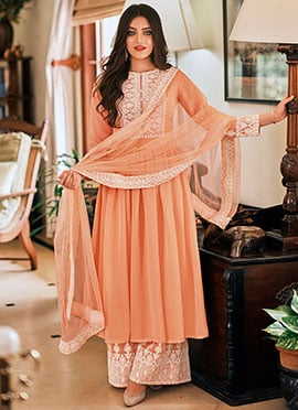 Peach Georgette Embroidered N Sequins Palazzo suit
