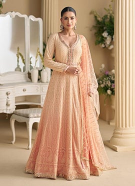 Peach Georgette Embroidered Sequins Chikankari Anarkali Suit