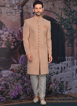 Peach Georgette Indowestern Sherwani