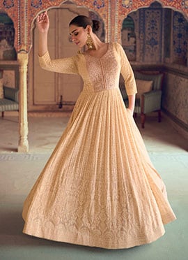 Peach Georgette Sequins A Line Anarkali Suit