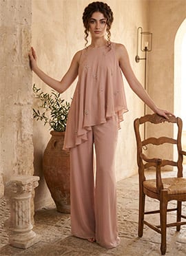 Peach Georgette Sequins Indowestern Palazzo Set