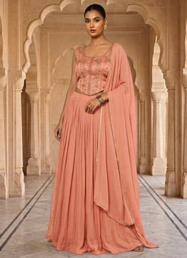 Peach Georgette Zari Sequins Lehenga