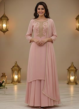 Peach Georgette Zari Sequins Palazzo Suit