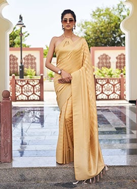 Peach Georgette Zari Woven Saree