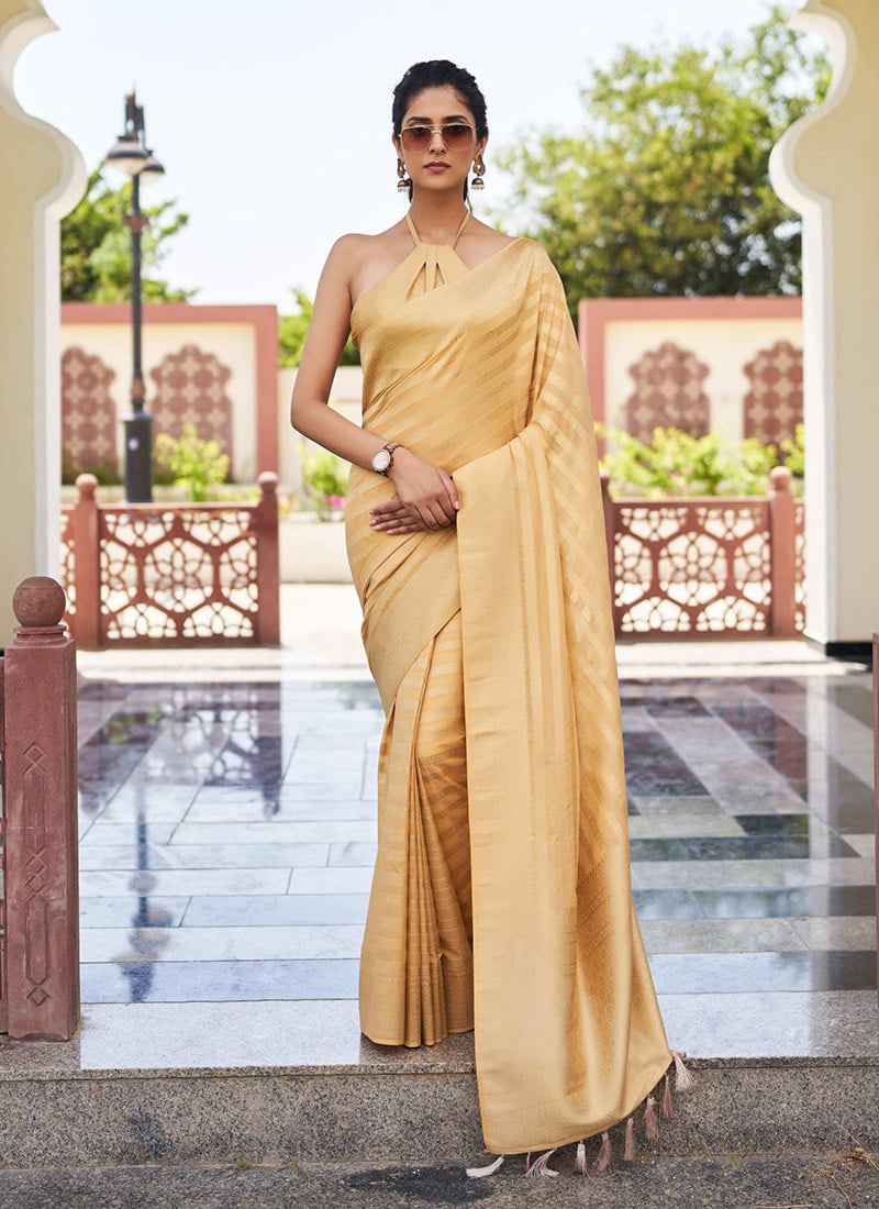 Peach Georgette Zari Woven Saree Festive Wear