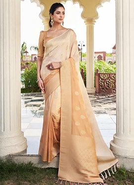Peach Georgette Zari Woven Saree