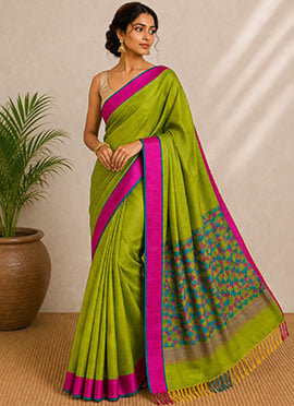 Peach Handloom Woven Saree