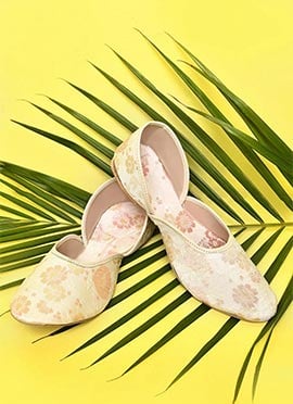 Peach Jacquard Juti For Women
