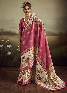 Peach Jacquard Silk Floral Woven Saree